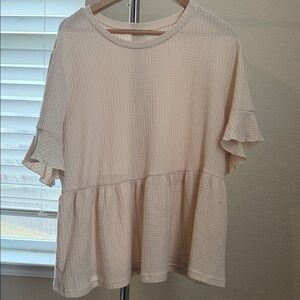 SHEIN Cream Textured Ruffle Sleeve Blouse